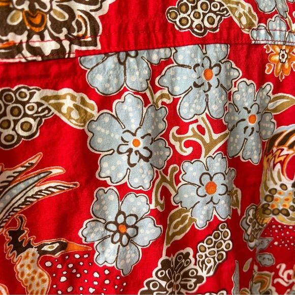SOLD J MCLAUGHLIN LOIS SHIRT S RED FLORAL WHIMSY CASUAL COLORFUL STRETCH COTTON - Picture 7 of 12